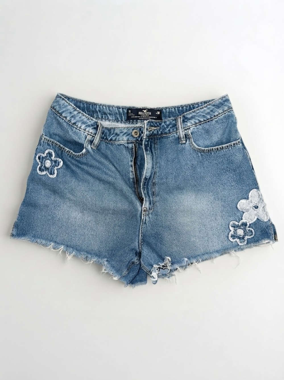Hollister Women's Light Blue Jean Shorts with Floral Details